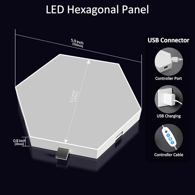 Big Hexagon LED Light - 8 Pack Smart RGB Hexagon LED Panels Wall Lights with APP & Remote Control Cool Music Sync Gaming Lights for Living Room, Bedroom, Gaming Room, Kids, Adults