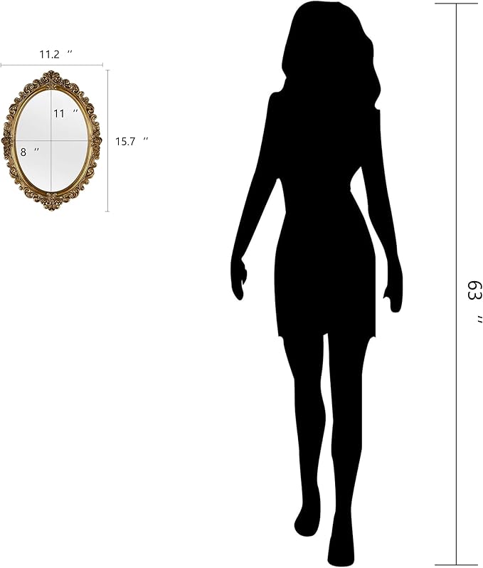 OIGUMR Small Oval Wall Mirror Resin Frame Size：15.7 x 11.2 inch Mirror Vintage Hanging Mirrors for Bedroom Living-Room Dresser Decor Gold