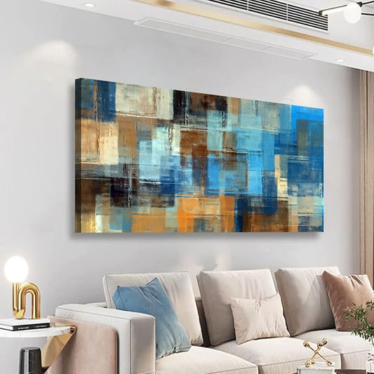 Colour Abstract Pictures Canvas Wall Art for Living room Office Bedroom Wall Decor,Abstract Wall Art Print Paintings Modern Cool Blue Yellow Artwork Waterproof Ready to Hang-28X57 inch