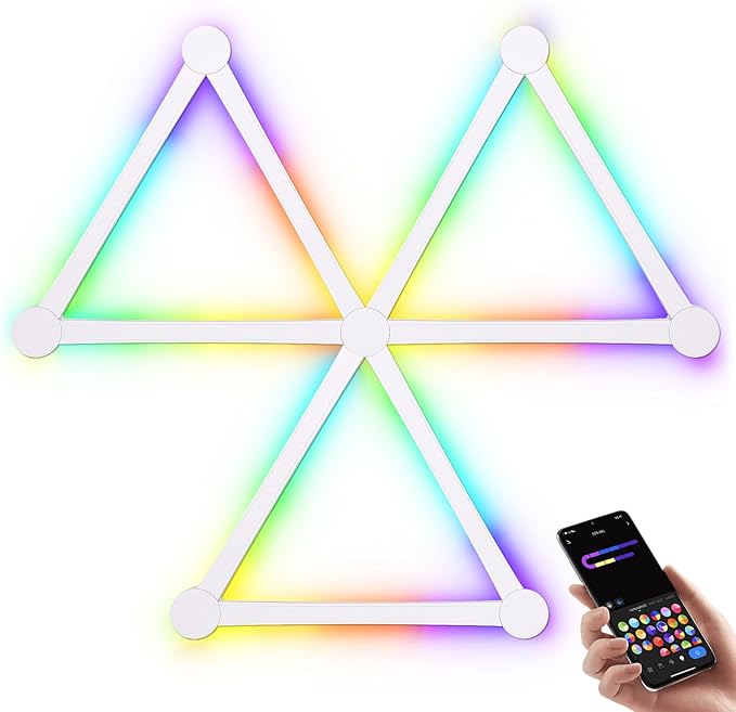 AGM Smart Wall Light Lines, 9 RGB LED PRO Light Bars, 16M+ Color, Music Sync, Dimmable WiFi Hexagon Light Lines for Bedroom, Living Room, Gaming, Party, Home Decor, Work with Alexa & Google Assistant