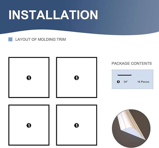 NeatiEase 4 Set Peel and Stick Wall Molding Trim Kit, 24" x24" Premade Wainscoting Panels, Self Adhesive Moulding Panel for Interior Walls Picture Frame