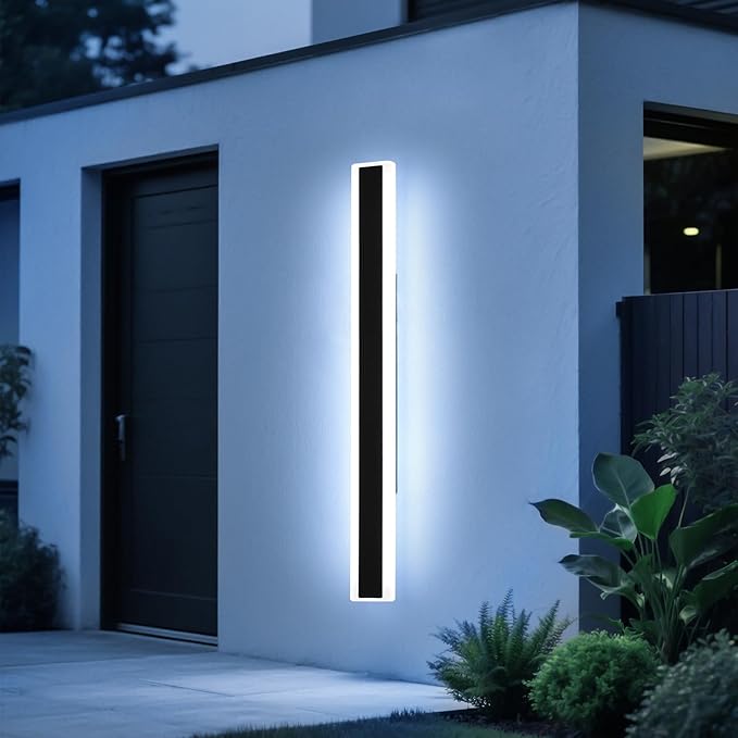 Mikeru 70.8inch Long Led Wall Light, 6000k Cool White Modern Outdoor Wall Light Ip65 Waterproof Black Acrylic Porch Exterior Lighting Fixtures, Exterior Wall Mount Lights for Garage Front Door