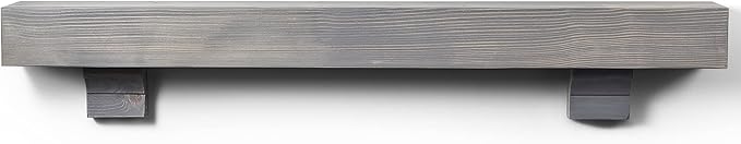 BoscoMondo Rustic Fireplace Mantel Shelf with Corbels- Pine Wood - Wall Decor, Mounted Farmhouse Shelving (66", Grey)