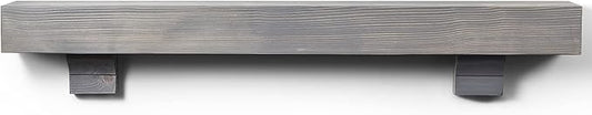 BoscoMondo Rustic Fireplace Mantel Shelf with Corbels- Pine Wood - Wall Decor, Mounted Farmhouse Shelving (66", Grey)