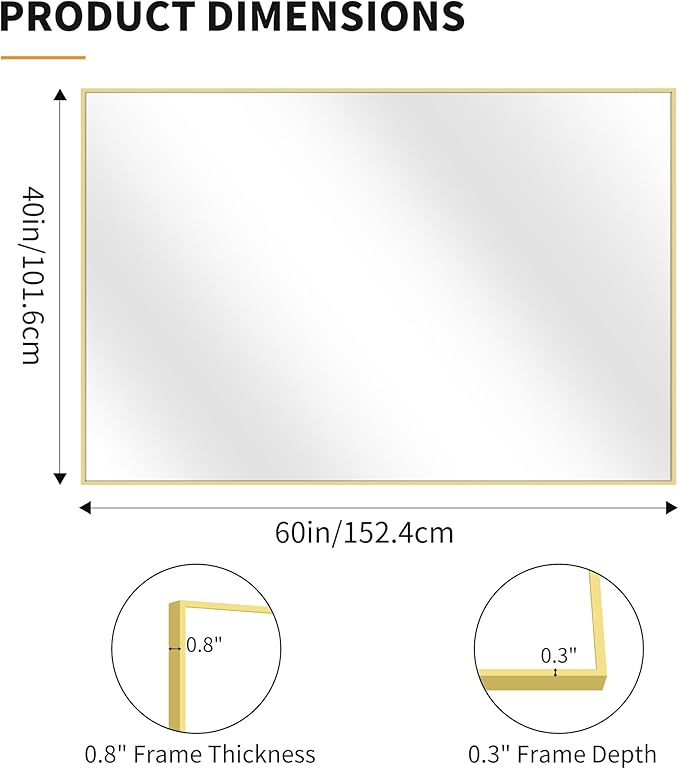 KOCUUY Large Gold Bathroom Mirror, 60x40 Inch Rectangular Mirror for Bathroom Sink, Oversized Wall Mirror with Metal Gold Frame for Living Room, Farmhouse, Entryway, Hang Horizontal/Vertical