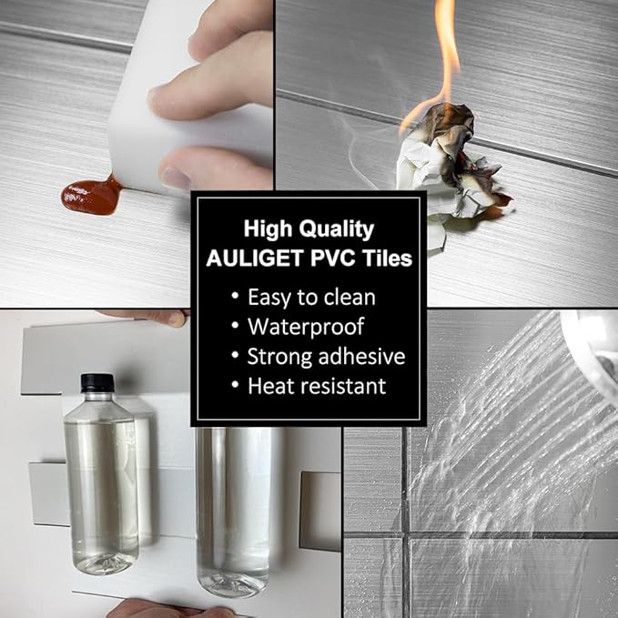 AULIGET 20-Piece Peel and Stick Backsplash Metal Tile, 6" x 12" Stick on Tiles for Backsplash Kitchen, Bathroom, Laundry Room, Camper, Fireplace