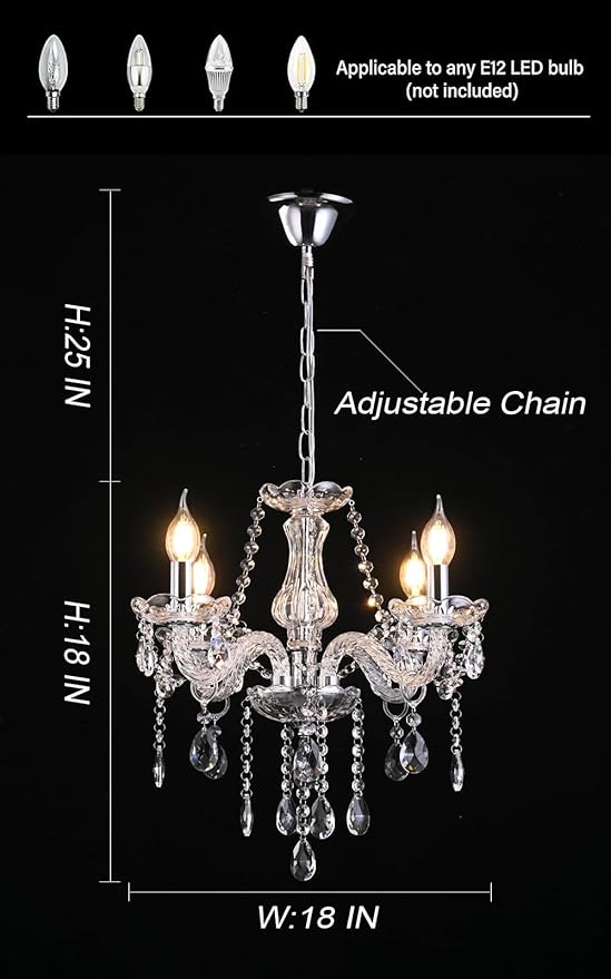 MALOSA Clear Crystal Chandeliers,Vintage Small Chandelier,Glass Mini Chandelier for Bedroom,Living Room,Dining Room,Closet,Wedding Decoration