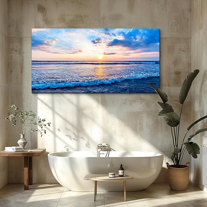 Canvas Wall Art for living room blue beach ocean sea waves landscape Wall Decor Ready to Hang Home Decorations bedroom kitchen bathroom inspirational Canvas prints posters painting wall mural Artwork