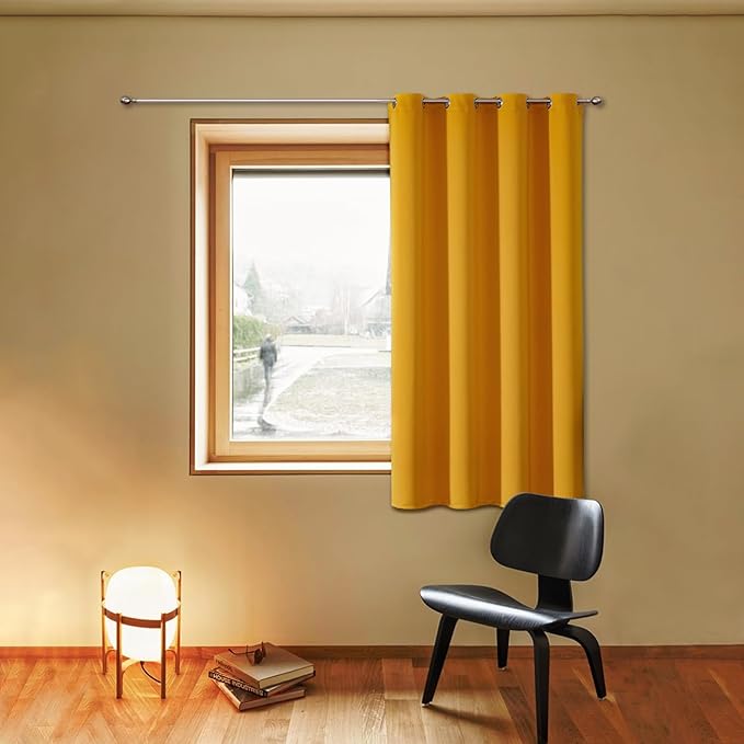 ChrisDowa Grommet Blackout Curtains for Bedroom - Thermal Insulated Room Darkening Curtains for Living Room (1 Panel Set, Mustard Yellow, 52W x 45L)