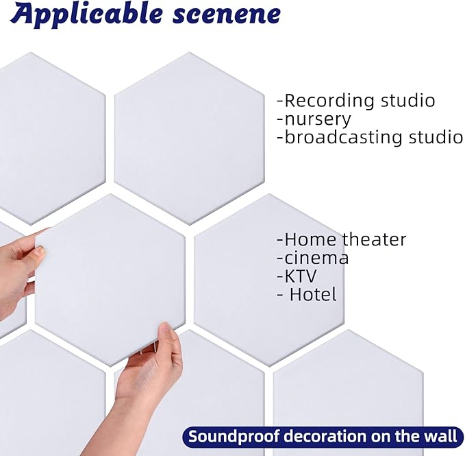 18 Pack Self-adhesive Acoustic Panels Soundproof Wall Panels 12"X10"X 0.4" Sound Absorbing Panel for Decoration Sound Deadening Panels Acoustic Treatment Panel For Home Office（White Hexagonal Design）