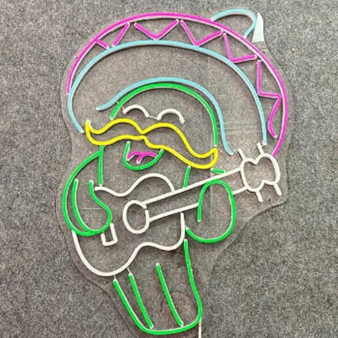 Mexican Cactus Neon Sign, Mexican Mustache Cactus Neon Light, Mexican Festival Led Sign, Mexico Party Wall Decor, Mexican Fiesta Sign Decor Size:18in