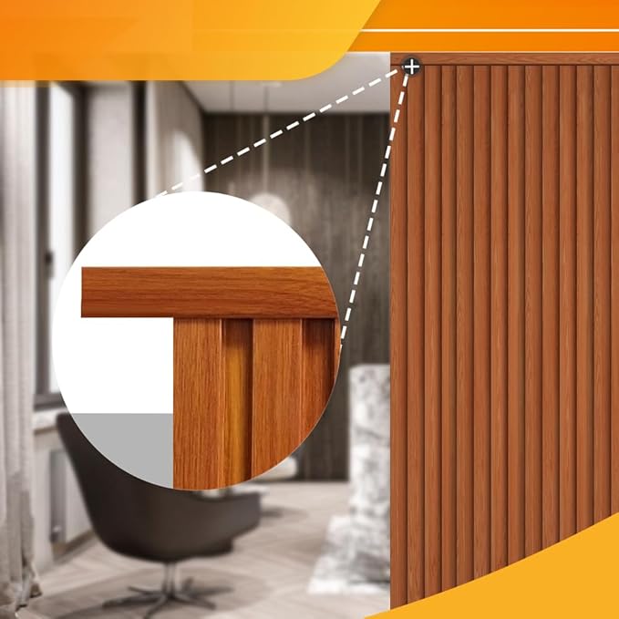 OUZUGIE 8-Pack 57 Inches, WPC Slat Wall Panel Trim,Corner Guard for High Grille (Teak)