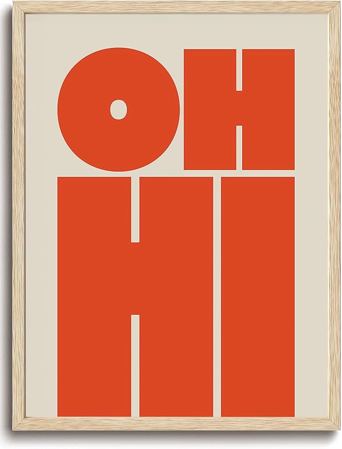 KISSFOX Retro OH HI OAK Wood Framed Wall Art Farmhouse Typography Canvas Art Prints Modern Mid Century Quote Pictures Wall Decor Rustic Southwestern Artwork For Gallery Bistro Entryway Living Room