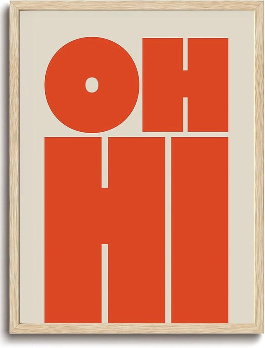 KISSFOX Retro OH HI OAK Wood Framed Wall Art Farmhouse Typography Canvas Art Prints Modern Mid Century Quote Pictures Wall Decor Rustic Southwestern Artwork For Gallery Bistro Entryway Living Room