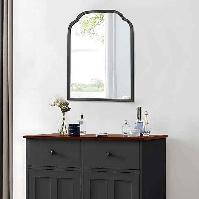 18X24 Inch Black Mirror for Wall with Metal Frame Rectangular Rounded Bathroom Vanity Mirror Anti-Rust, Hangs (Black 18" x 24")