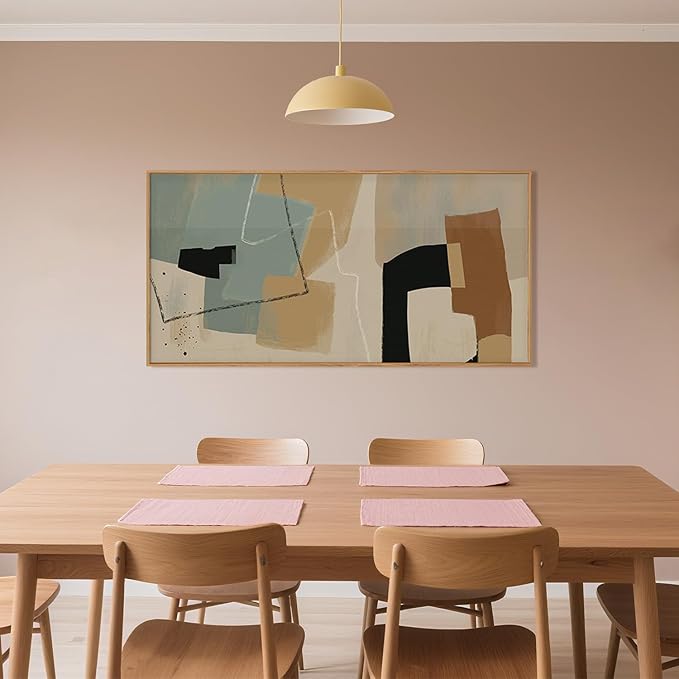 Abstract Neutral Framed Canvas Wall Art Set,Modern Color Block Geometric Wall Decor,Beige Minimalist Line Shape Artwork for Living Room,Bedroom-20 x40