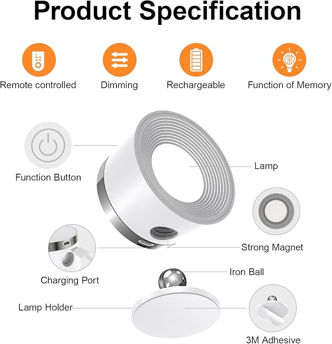 Moobibear LED Wall Lights with Remote, 3500mAh Rechargeable Battery Operated Wall Sconce, Dimmable 13RGB + 3 Color Temperature Magnetic Wireless Wall Lamp, for Rooms, Hallway (White, 2 PCS)