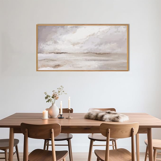 Large Neutral Abstract Framed Canvas Wall Art Set,Minimalist Gray and Beige Pastel Wall Decor,Modern Nature Misty Textured Art Painting for Living Room,Bedroom-20 x40