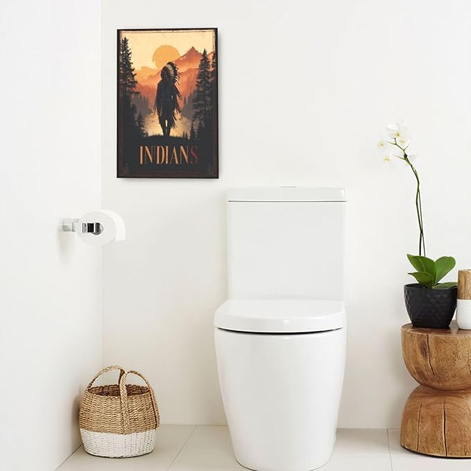 Native American Wall Art Indian Tribe Wall Decor Canvas Pictures Vintage Landscape Paintings Prints Traditional Artwork Framed Decorations For Bathroom Bedroom Living Room Office Gifts 16" x 24"