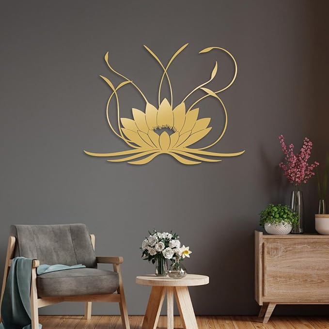 Lotus Flower Metal Wall Art, Boho Spiritual Wall Decor for Living Room (White, 30"x22" | 76x57cm)