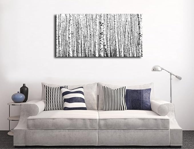 Birch Forest Canvas Wall Art for Living Room Wall Decor, Birch Woods Nature Pictures, Black and White Birch Trees Canvas Painting Artwork, Bedroom Home Office Wall Decorations, 20x40in
