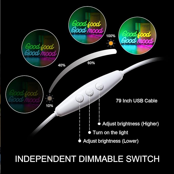 Looklight Good Food Good Mood Neon Sign Letter Neon Signs for Wall Decor Colorful Led Lights for Kitchen Fast Food Shop Cafe Restaurant Store Snack Shop Room Decorations Gifts