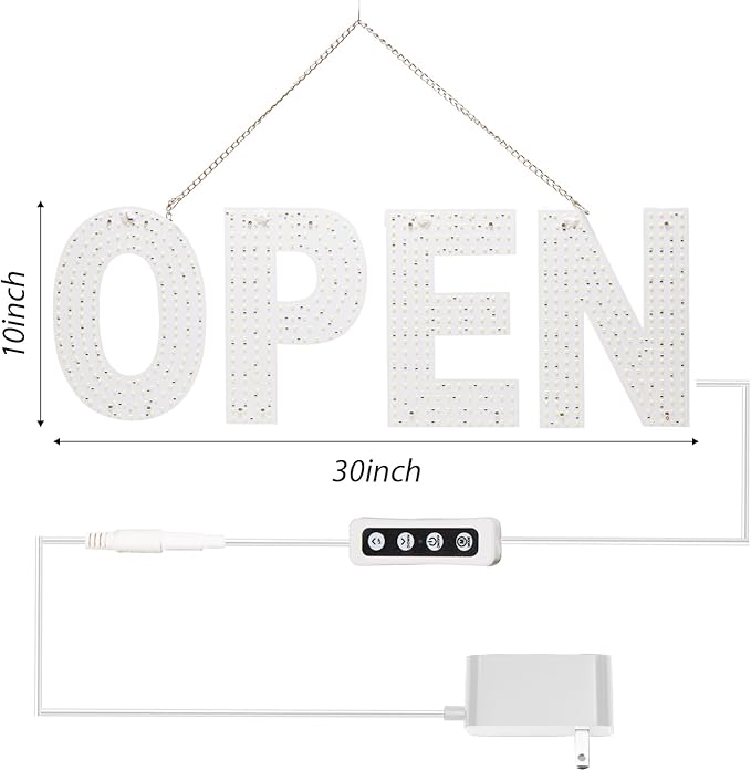 LED Open Signs for Business, 30"x10" Dimmable Brightness Large Electric Light Up Sign, Hanging Installation for Store Restaurant Office Bar Hotel Salon (Red&White&Blue)