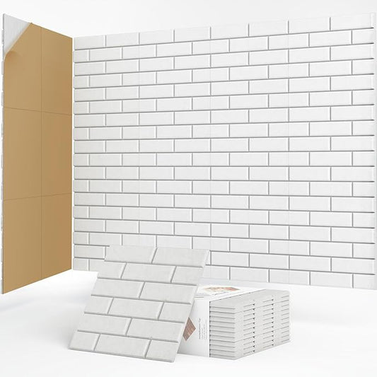 12Pack Acoustic Panels, Self-Adhesive 3D Brick Pattern Sound Proof Panels for Walls, Decorative Sound Dampening Wall Panels for Recording Studios, Offices, Home, 12"×12"×0.4", White