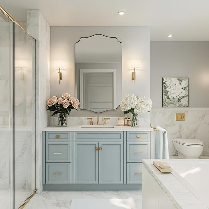 ANDY STAR 24x40 Inch Gold Mirror, Brushed Gold Bathroom Mirror, Antique Brass Rectangle Mirror, Large Wall Mirror Decorative for Bedroom, Living Room, Entryway, Wave Inspired Style