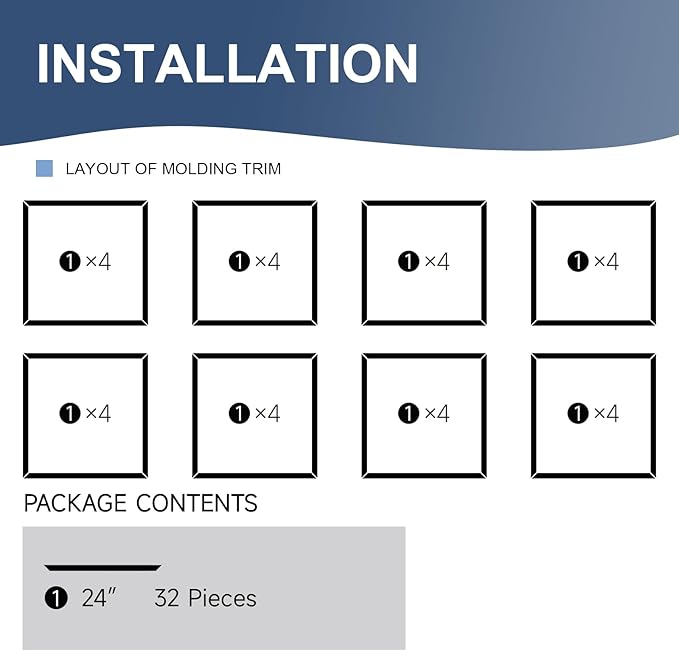 NeatiEase 8 Set Peel and Stick Wall Molding Trim Kit, 24" x24" Premade Wainscoting Panels, Self Adhesive Moulding Panel for Interior Walls Picture Frame