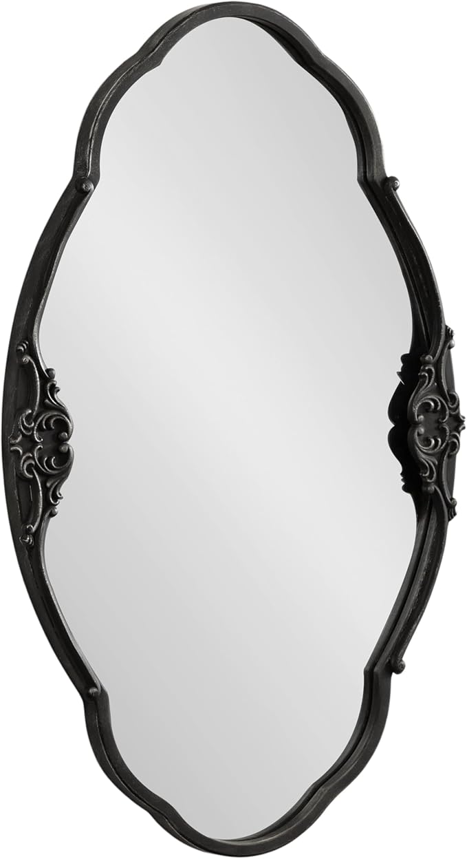 Kate and Laurel Novella Vintage Glam Ornate Mirror; 30 x 18; Black; Traditional Baroque Wall Mirror for Use as Decorative Bathroom Mirror or Fireplace Mantel Mirror