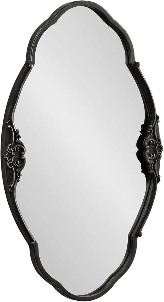 Kate and Laurel Novella Vintage Glam Ornate Mirror; 30 x 18; Black; Traditional Baroque Wall Mirror for Use as Decorative Bathroom Mirror or Fireplace Mantel Mirror