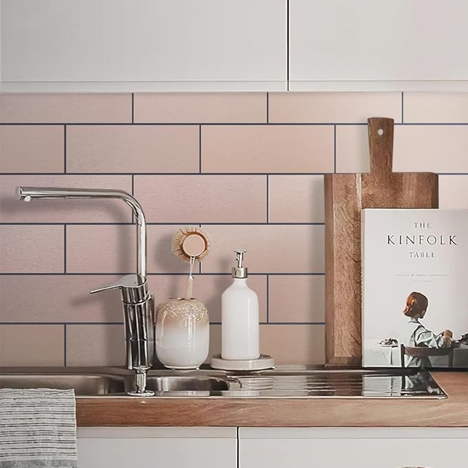 AULIGET 20-Piece Copper Peel and Stick Backsplash Metal Tile, 6" x 12" Stick on Tiles for Backsplash Kitchen, Bathroom, Laundry Room, Camper, Fireplace