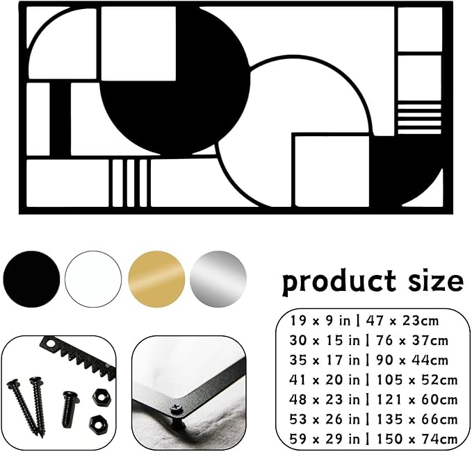 Metal Geometric Wall Art, Modern Abstract Geometric Metal Wall Hanging Decor Art for Living Room Bedroom Office Home Decor (Black, 35 x 17 in | 90 x 44cm)