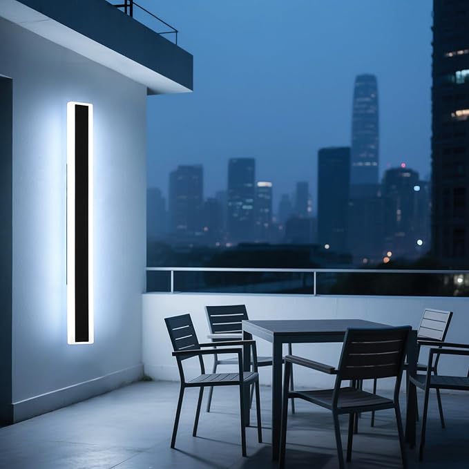Mikeru 70.8inch Long Led Wall Light, 6000k Cool White Modern Outdoor Wall Light Ip65 Waterproof Black Acrylic Porch Exterior Lighting Fixtures, Exterior Wall Mount Lights for Garage Front Door