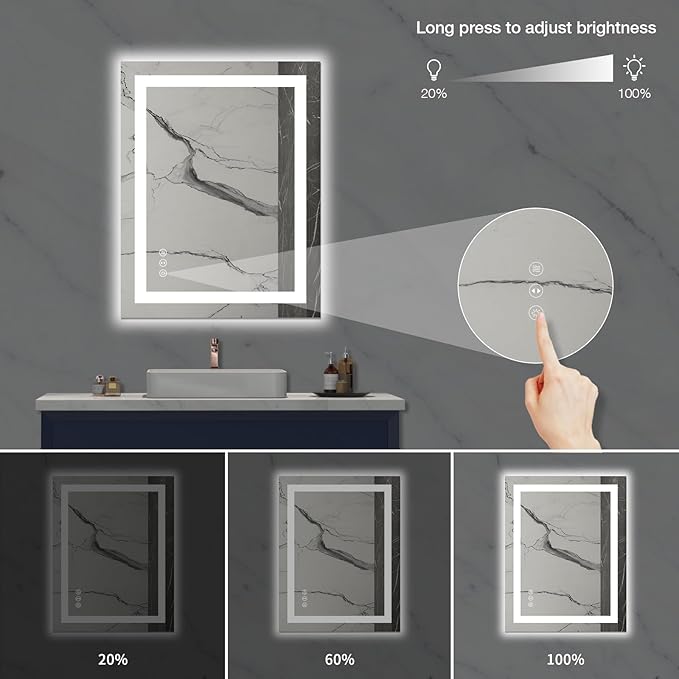 LOAAO 28X36 LED Bathroom Mirror with Lights, Anti-Fog, Dimmable, Backlit + Front Lit, Lighted Bathroom Vanity Mirror for Wall, Memory Function, Tempered Glass, Safe to Use, ETL Listed