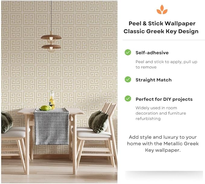 17.7"x236.0"Greek Key Peel and Stick Wallpaper Modern Classic Geometric Trellis Self Adhesive Wallpaper Silver/White Textured Vinyl Contact Paper Washable
