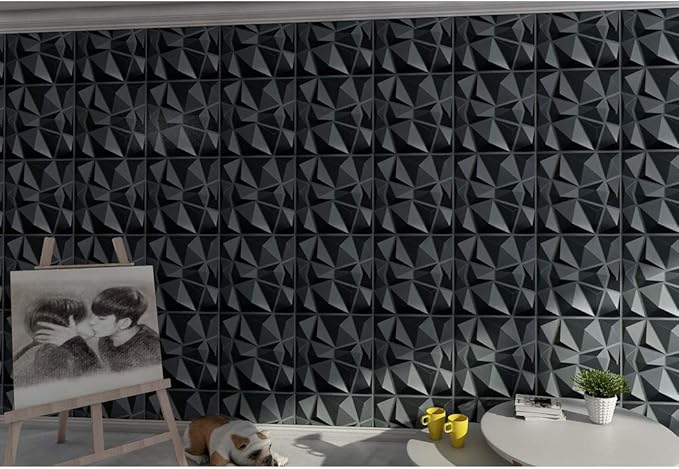 Art3d 3D Paneling Textured 3D Wall Design, Black Diamond, 19.7" x 19.7" (12 Pack)