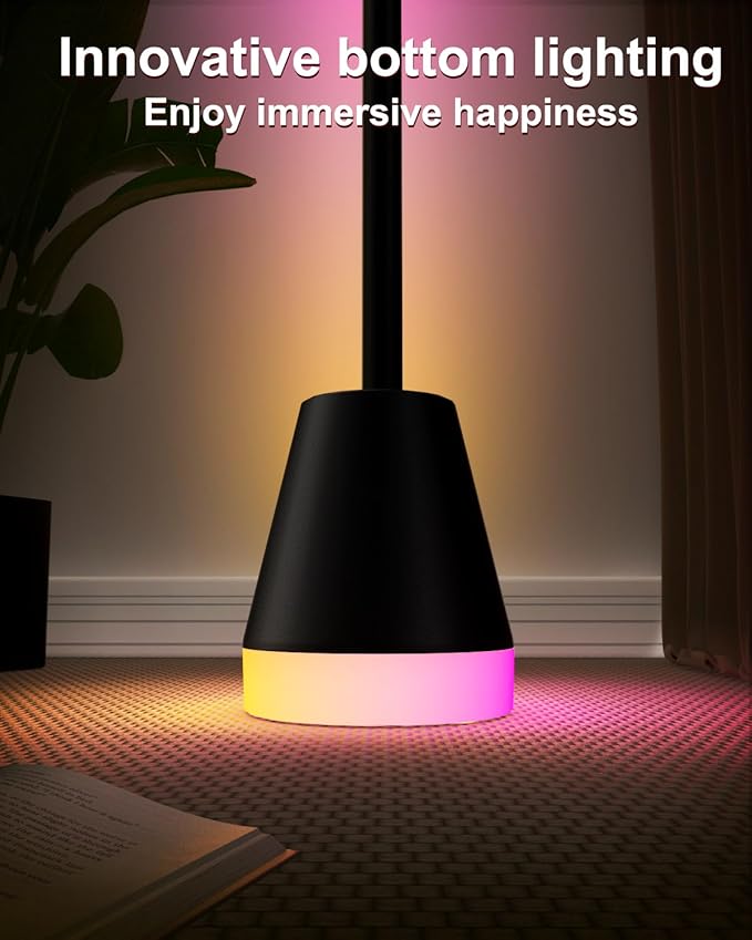 Keepsmile Smart RGB LED Corner Floor Lamp,Bright Tall Standing Lamps with APP and Remote,Modern Floor Lamp with Music Sync and 16 Million Colors, Ambient Lighting for Living Room Matte Black 2 Pack