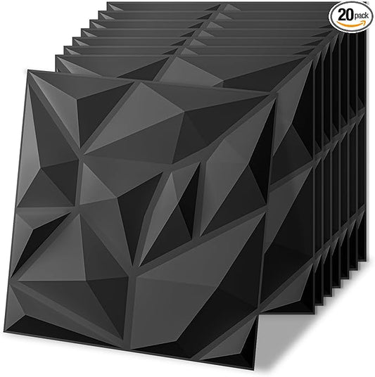Art3d 20 Pack Decorative 3D Wall Panels for Interior Wall Decor Living Room, 11.8"x11.8" Black Wall Art PVC Panels for Bedroom TV Background Gaming Room Decor