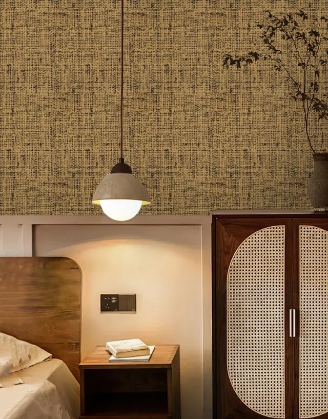Brown Grasscloth Peel and Stick Wallpaper Textured Contact Paper 15.75inchx118.11inch Faux Linen Vintage Wall Paper Self Adhesive Removable Thicker Waterproof Vinyl for Bedroom Cabinets
