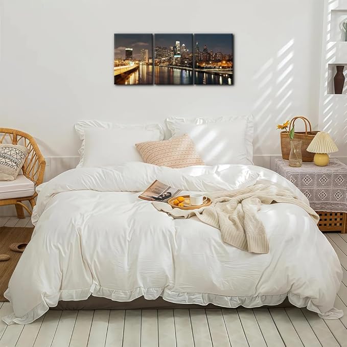 Pacimo - Cityscape Canvas Wall Art - Philadelphia Skyline with Urban Architecture - Modern Artwork Painting Prints for Home Decor Gallery Wrapped Stretched and Framed Ready to Hang - 12"x16"x3 Panels