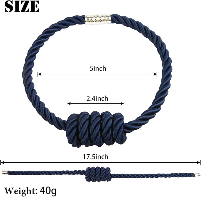 BEL AVENIR Magnetic Curtain Tiebacks, Decorative Drapery Holdbacks Modern Woven Tie-Backs with Exquisite Knot (Navy, 4 Pack)