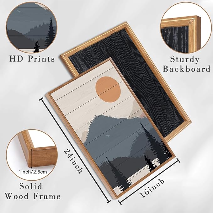 Anyzal Large Mountain Wall Art Decor Framed Boho Mountain Artwork Prints for Bedroom Living Room Office 16x24 Inch Set of 3