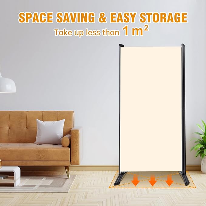 3 Panel Folding Privacy Screens, 6 FT Tall Wall Divider with Metal Frame, Freestanding Room Divider for Office Bedroom Study (3 Panel, Beige)