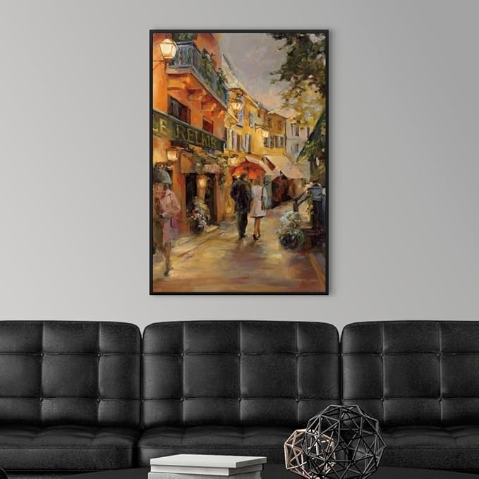 CANVAS ON DEMAND Evening in Paris Black Float Framed Canvas Wall Art Print by Marilyn Hageman, Traditional, Home Decor, Street Scene Artwork, Nature Artwork, 24" x36in