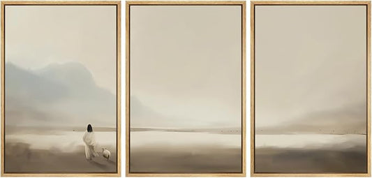 MUDECOR Framed Wall Art Print Set Serene Coastal Landscape Minimalist Illustrations Modern Art Boho Decorative Colorful Chic for Living Room, Bedroom, Office - 16"x24"x3 Natural