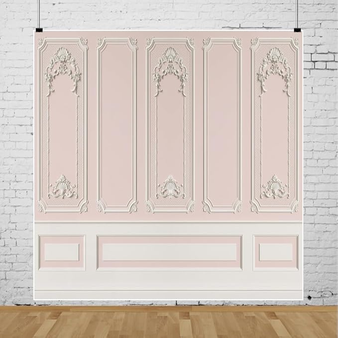 Leyiyi 10x10ft Pink White Vintage Room Inside Backdrop European Frame Modern House French Castle Cementery Wall Retro Style Photo Background Cowboy Kids Birthday Portrait Studio Props Vinyl Wallpaper