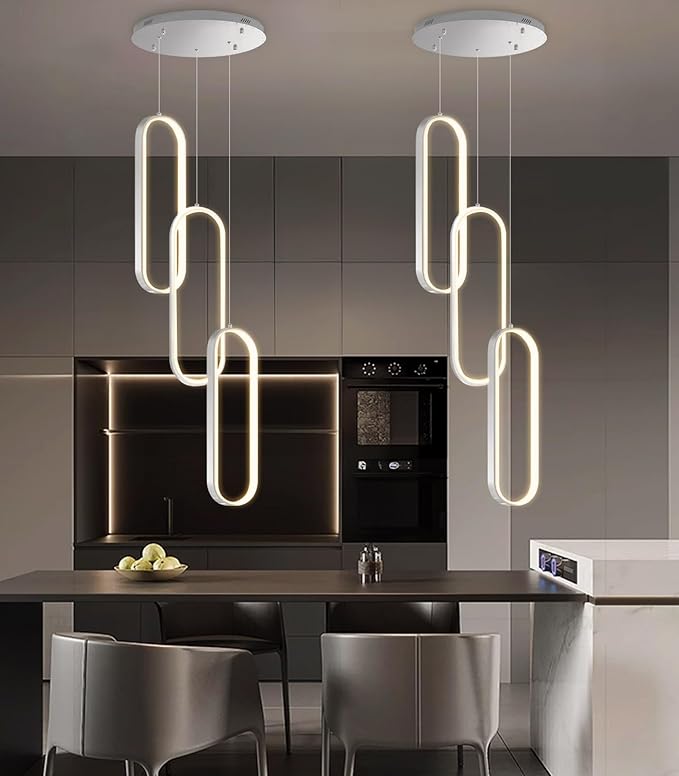 Modern Ring Chandelier LED Dimmable Ceiling Light for Kitchen Island Living Room Staircaes Dining Room Silver