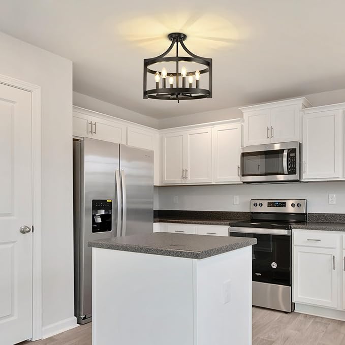 6-Light Black Chandelier, Modern Hanging Pendant Lighting, Convertible Semi Flush Mount Ceiling Light Fixture Rustic Vintage Farmhouse Chandeliers for Dining Room Kitchen Foyer Entryway